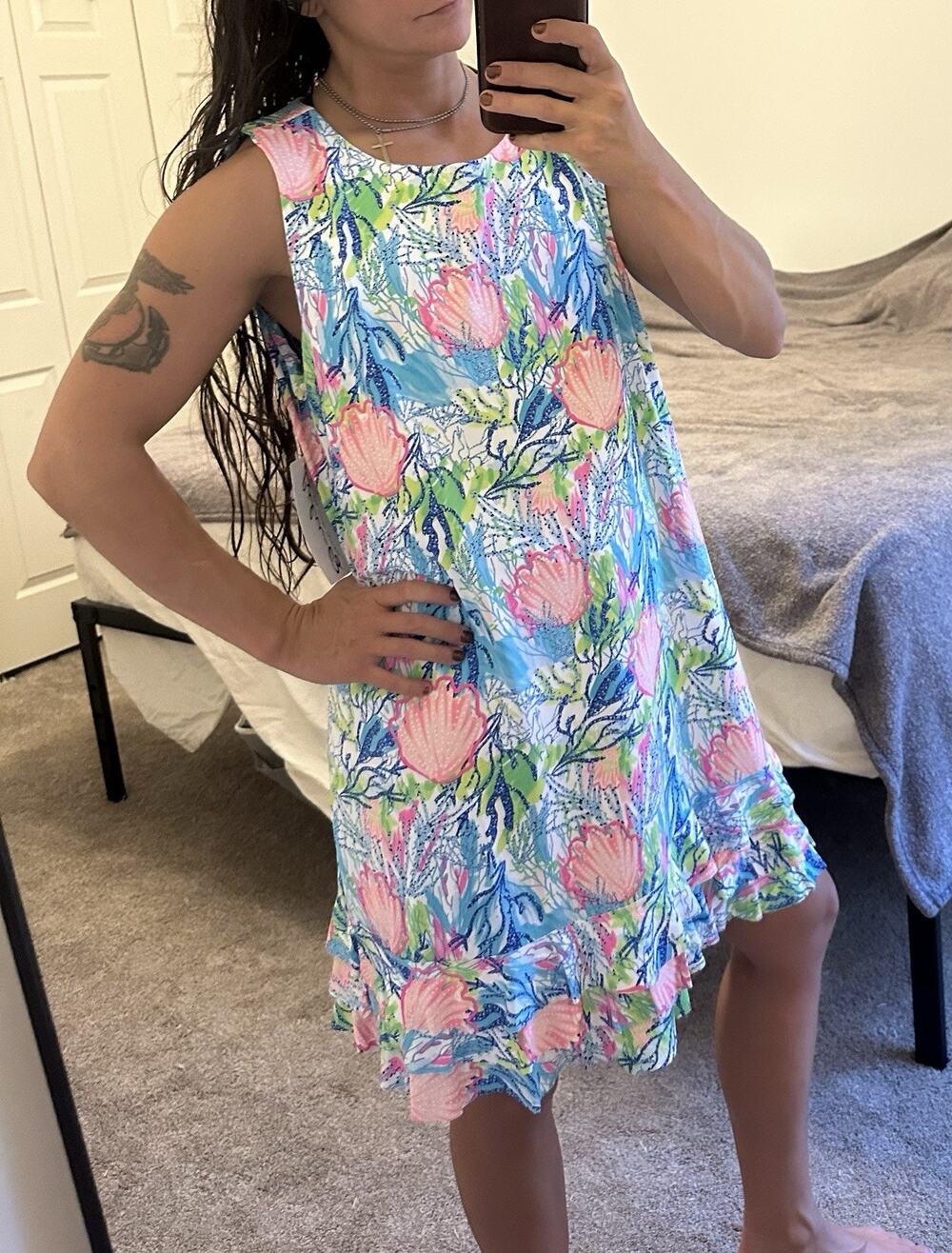 New Lulu B Dress Colorful Beach Print XL Ruffled Hem Sleeveless Resort Travel